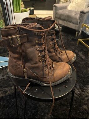 Harley-Davidson Brown Waterproof Leather Lace Up Moto Boots